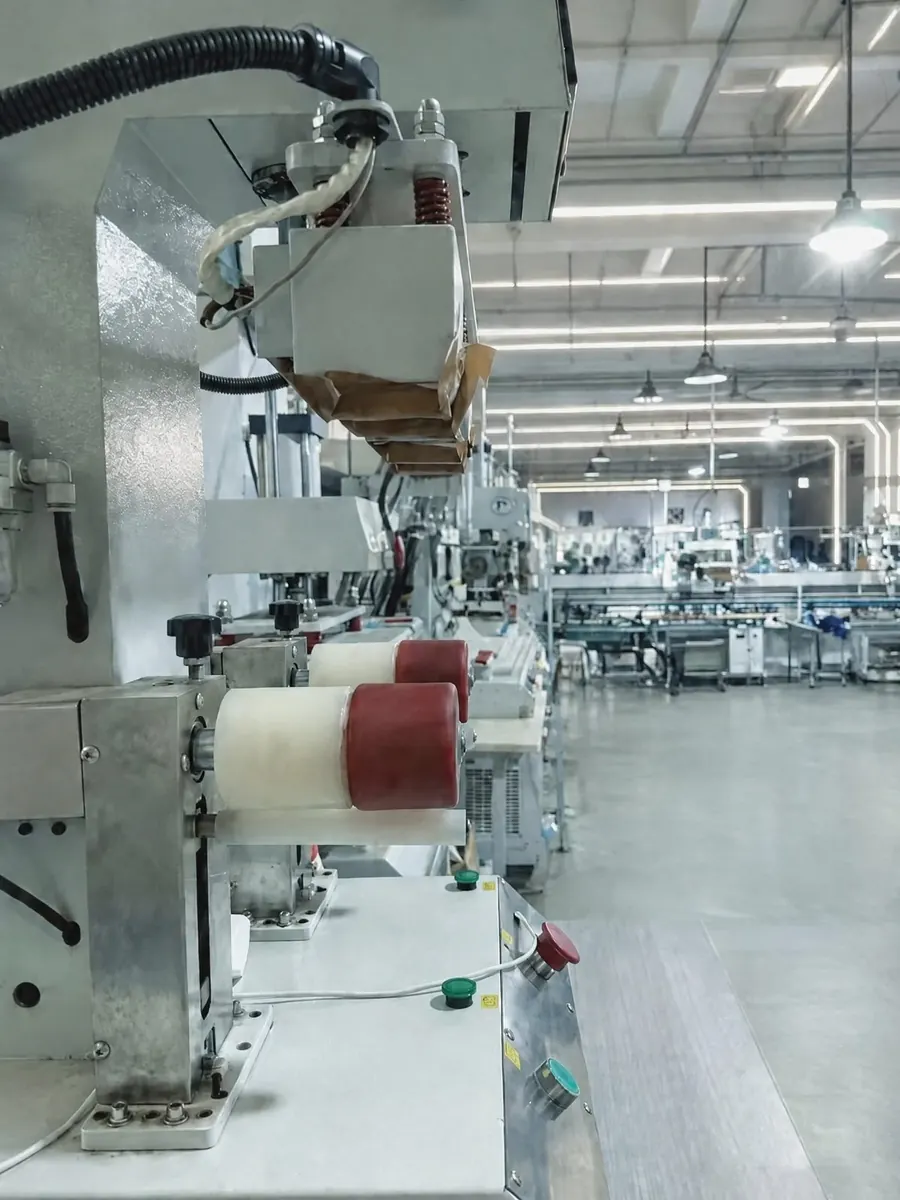 Seam-taping machine on the PTOUTWEAR production floor, used to heat-seal waterproof jacket seams
