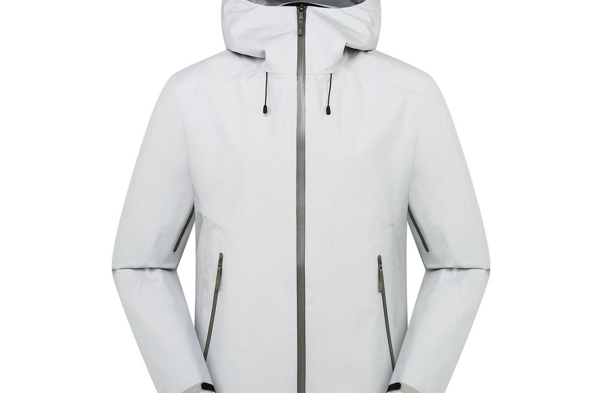 White lightweight hardshell jacket, front view - 10,000mm vs 20,000mm Waterproof Jacket: Which Rating to Spec