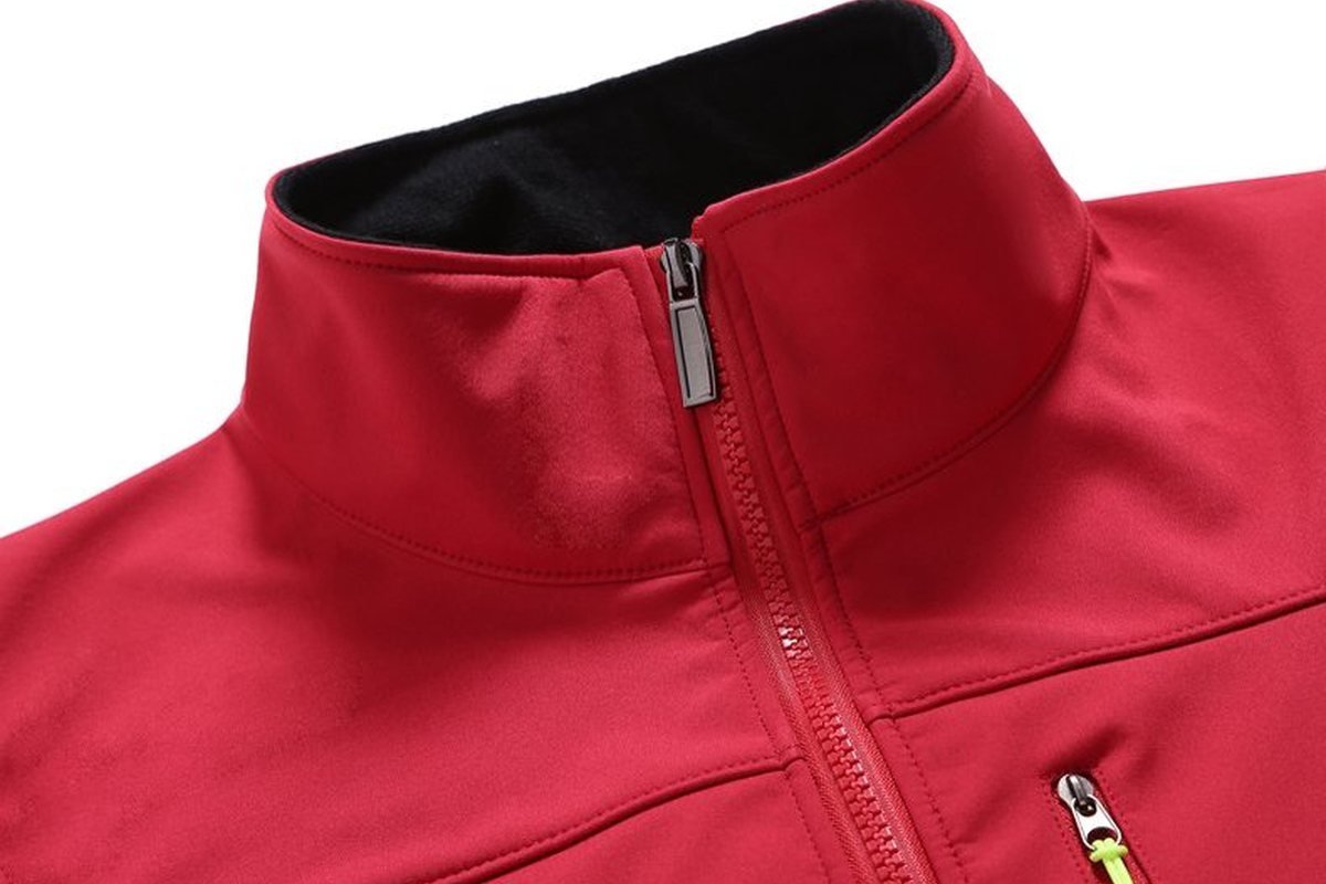 Stand collar with fleece backing on a red softshell - Dog Softshell Jacket Manufacturer: A B2B Guide to Stretch, Mobility & C