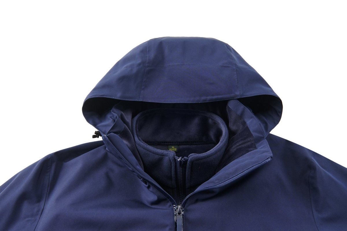 Navy 3-in-1 hardshell jacket, front view - Waterproof Rating Explained: The mm Guide for Brands Sourcing Jackets