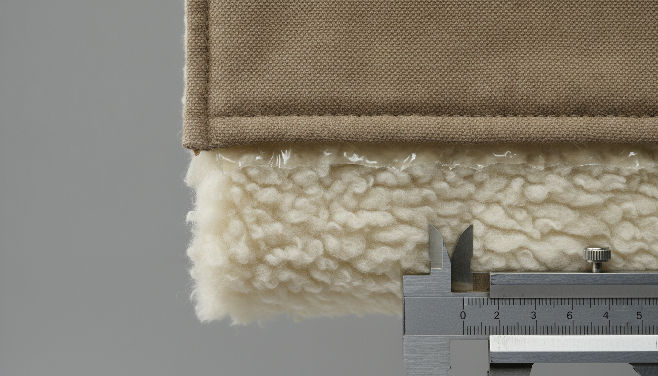 Cross-section of fleece lined workwear jacket fabric construction detail