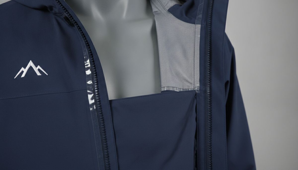 Rain jacket seam taping detail waterproof construction quality inspection
